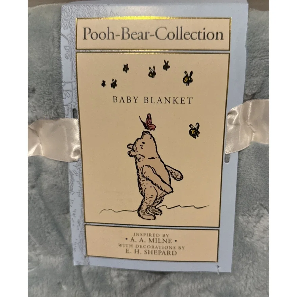 NEW Pooh Bear Collection Winnie The Pooh Baby Boys Blue Blanket 30X40 Moon Stars
